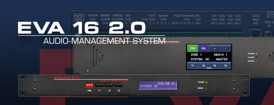 EVALINE 2.0 Linienerweiterung im Rack unterhalb einer EVA 16 2.0 Einheit mit Zonendisplay