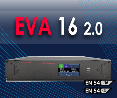 EVA 16 2.0 Audio-Management-System im Rackgehäuse mit Farbdisplay